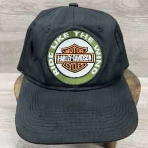 Harley Davidson Logo Ride Like The Wind American Needle Black Hat Cap Vintage